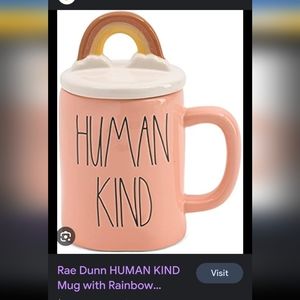 Rae Dunn "Human Kind" Mug and rainbow topper-salmon pink